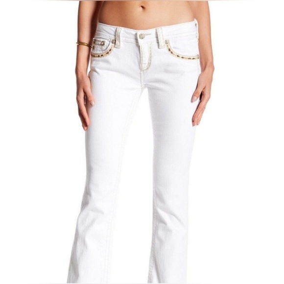 NWT Miss Me "Signature Boot" Bootcut White Jean Beaded Wood | Women's Size 28 - Picture 3 of 14